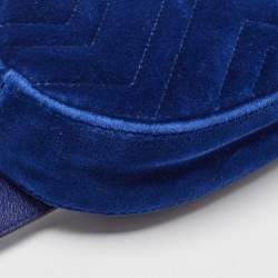 Pre Owned Gucci Blue Matelassé Velvet GG Marmont Belt Bag