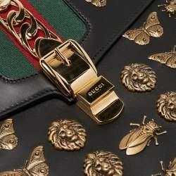 Gucci Black Leather Medium Animal Studs Sylvie Top Handle Bag