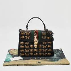 Gucci Black Leather Medium Animal Studs Sylvie Top Handle Bag