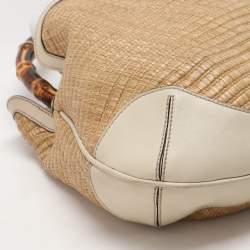 Pre Owned Gucci Beige/Cream Leather and Straw Peggy Hobo