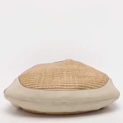 Pre Owned Gucci Beige/Cream Leather and Straw Peggy Hobo