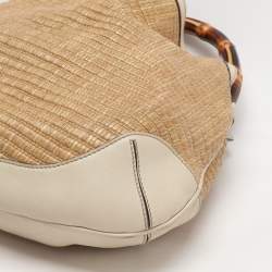 Pre Owned Gucci Beige/Cream Leather and Straw Peggy Hobo