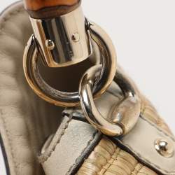 Pre Owned Gucci Beige/Cream Leather and Straw Peggy Hobo