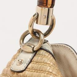 Pre Owned Gucci Beige/Cream Leather and Straw Peggy Hobo