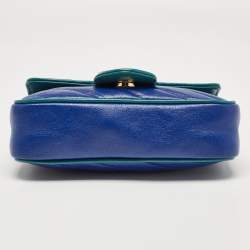 Gucci Blue/Green Diagonal Quilt Leather Super Mini GG Marmont Torchon Shoulder Bag