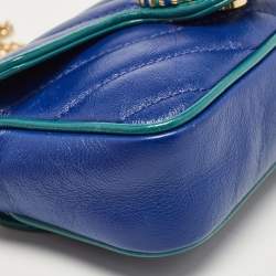 Gucci Blue/Green Diagonal Quilt Leather Super Mini GG Marmont Torchon Shoulder Bag