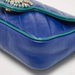 Gucci Blue/Green Diagonal Quilt Leather Super Mini GG Marmont Torchon Shoulder Bag