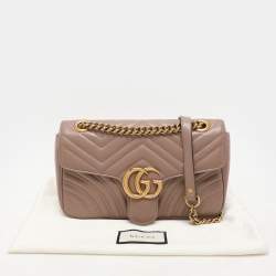 Pre Owned Gucci Nude Pink Matelassé Leather Small GG Marmont Shoulder Bag
