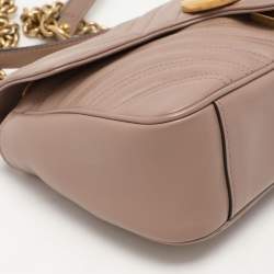 Pre Owned Gucci Nude Pink Matelassé Leather Small GG Marmont Shoulder Bag