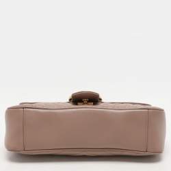 Pre Owned Gucci Nude Pink Matelassé Leather Small GG Marmont Shoulder Bag