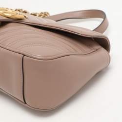 Pre Owned Gucci Nude Pink Matelassé Leather Small GG Marmont Shoulder Bag