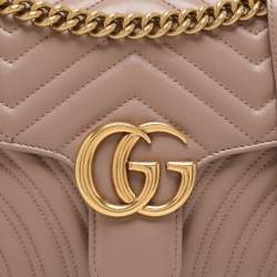 Pre Owned Gucci Nude Pink Matelassé Leather Small GG Marmont Shoulder Bag