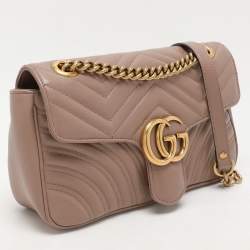 Pre Owned Gucci Nude Pink Matelassé Leather Small GG Marmont Shoulder Bag