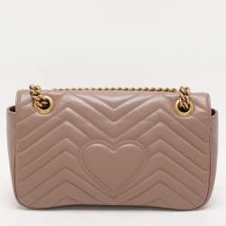 Pre Owned Gucci Nude Pink Matelassé Leather Small GG Marmont Shoulder Bag