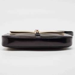 Pre Owned Gucci Black/Beige Canvas and Glossy Leather Jackie Bardot Shoulder Bag