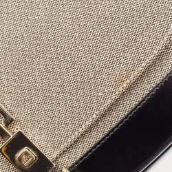 Pre Owned Gucci Black/Beige Canvas and Glossy Leather Jackie Bardot Shoulder Bag