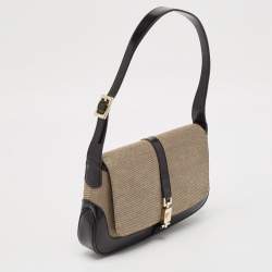 Pre Owned Gucci Black/Beige Canvas and Glossy Leather Jackie Bardot Shoulder Bag