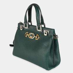 Gucci Dark Green Grainy Calfskin Small Zumi Top Handle Bag