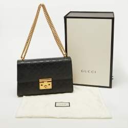 Pre Owned Gucci Black Guccissima Leather Medium Padlock Shoulder Bag