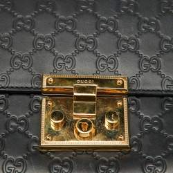 Pre Owned Gucci Black Guccissima Leather Medium Padlock Shoulder Bag