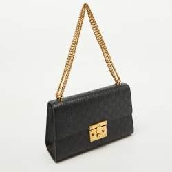 Pre Owned Gucci Black Guccissima Leather Medium Padlock Shoulder Bag