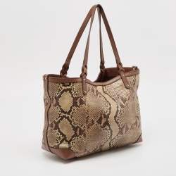Pre Owned Gucci Brown Python and Leather Craft Tote