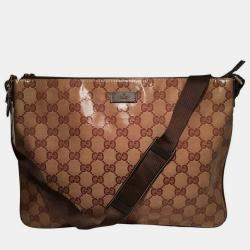 Gucci Xl Coated Monogram Canvas Slim Messenger Shoulder Bag