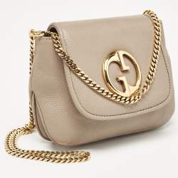 Pre Owned Gucci Beige Leather Small 1973 Chain Crossbody Bag