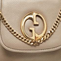 Pre Owned Gucci Beige Leather Small 1973 Chain Crossbody Bag