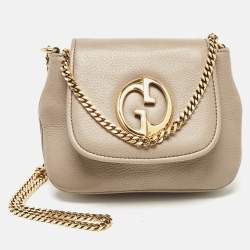 Pre Owned Gucci Beige Leather Small 1973 Chain Crossbody Bag