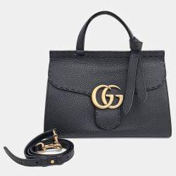 Pre Owned Gucci Black Leather GG Mamont Tote And Shoulder Bag
