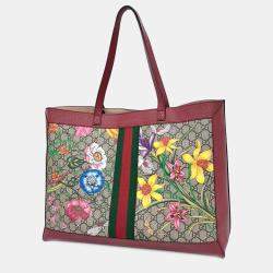 Pre Owned Gucci Beige Red PVC Ophidia GG Supreme Tote Bag