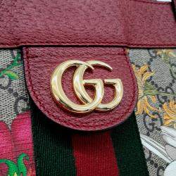 Pre Owned Gucci Beige Red PVC Ophidia GG Supreme Tote Bag