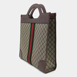 Gucci Beige Brown PVC Ophidia Medium Top Handle Tote Bag