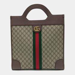 Gucci Beige Brown PVC Ophidia Medium Top Handle Tote Bag