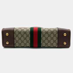Gucci Beige Brown PVC Ophidia Medium Top Handle Tote Bag