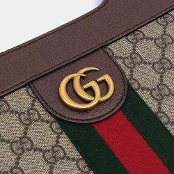 Gucci Beige Brown PVC Ophidia Medium Top Handle Tote Bag