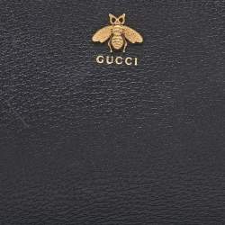 Gucci Black Leather Bee Animalier Zip Pouch