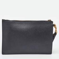 Gucci Black Leather Bee Animalier Zip Pouch