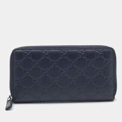 Gucci Navy Blue Guccissima Leather Zip Around Organizer Wallet