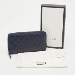 Gucci Navy Blue Guccissima Leather Zip Around Organizer Wallet
