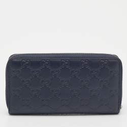 Gucci Navy Blue Guccissima Leather Zip Around Organizer Wallet