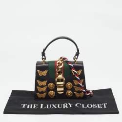 Pre Owned Gucci Black Leather Mini Animal Sylvie Top Handle Bag