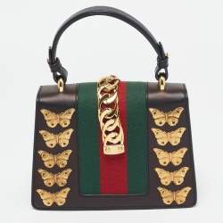 Pre Owned Gucci Black Leather Mini Animal Sylvie Top Handle Bag