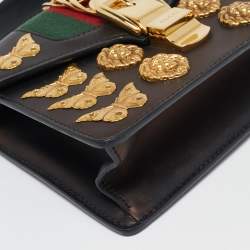 Pre Owned Gucci Black Leather Mini Animal Sylvie Top Handle Bag