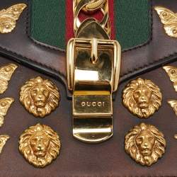 Pre Owned Gucci Black Leather Mini Animal Sylvie Top Handle Bag