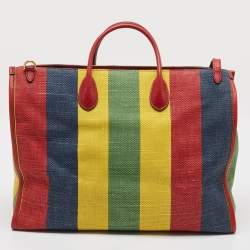Gucci Multicolor Canvas and Leather Logo Stripe Tote