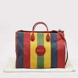 Gucci Multicolor Canvas and Leather Logo Stripe Tote