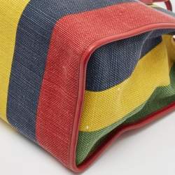 Gucci Multicolor Canvas and Leather Logo Stripe Tote