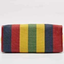 Gucci Multicolor Canvas and Leather Logo Stripe Tote